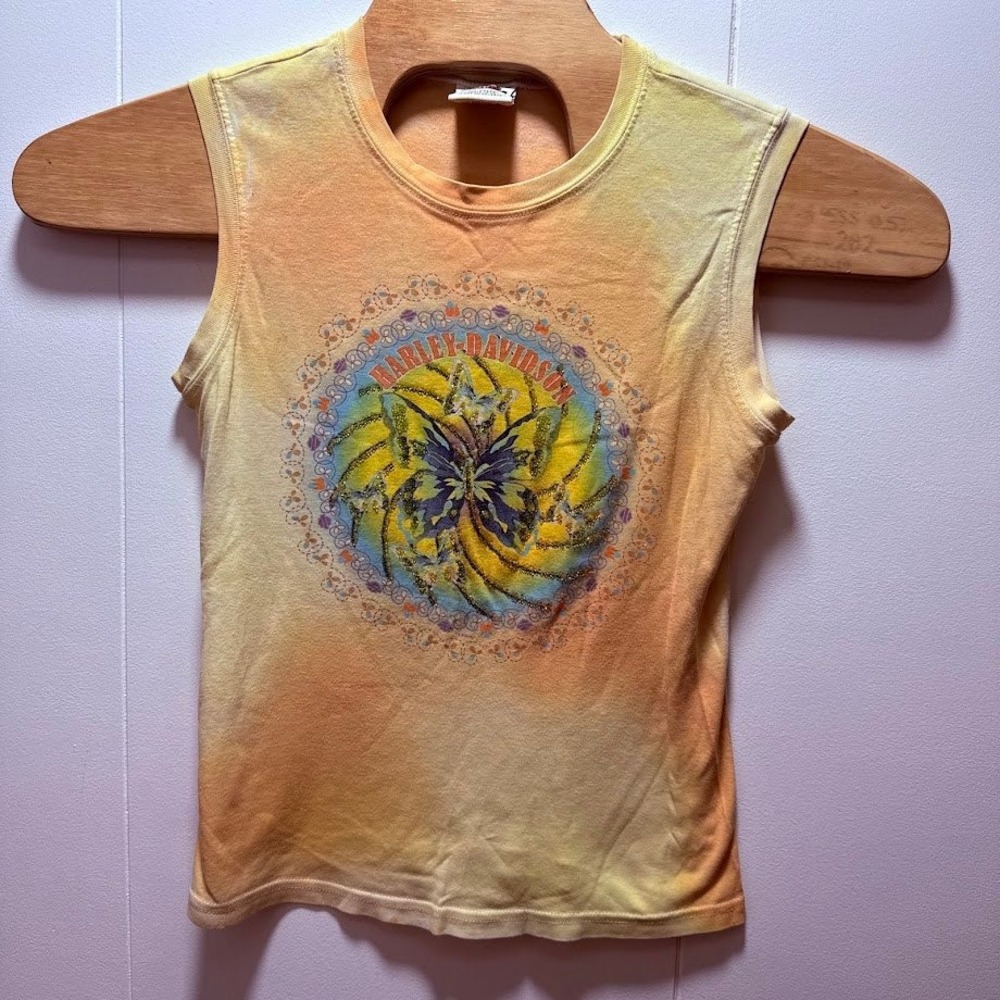 Vintage Harley Davidson Clermont FL Butterfly Tie Dye Muscle Tank Top Medium